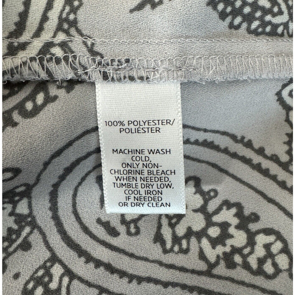 Loft Shirt Womens Large Gray White Paisley Blouse Neutral Cutout Office Casual - Picture 8 of 8